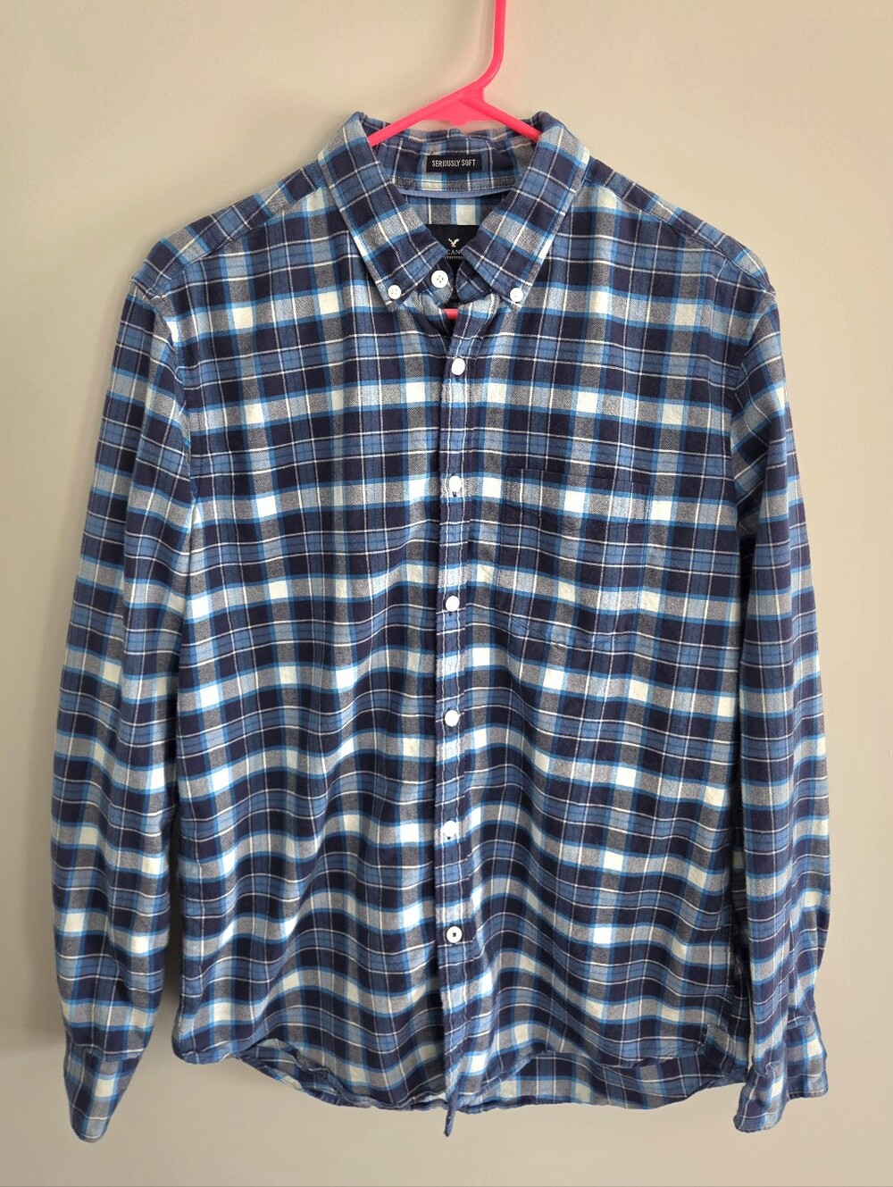 Mens American Eagle Outfitters Blue Plaid Button-Down Shirt. Size M. #SW